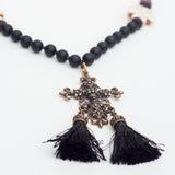 Zeus Raw Ruby and Onyx Ornate Cross Necklace