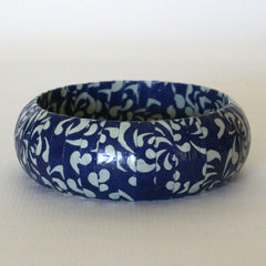 Navy Blue Floral Paper Wrapped Bangle