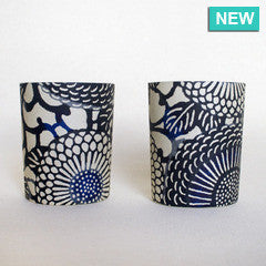 Black and Navy Stenciled Flower Candle Holders
