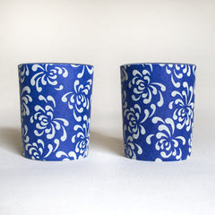 Navy Flowers Candle Holders