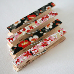 Red Black and White Floral Decorative Clothespins