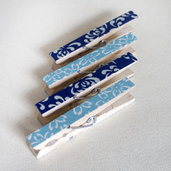 Navy and Teal Floral Decorative Clothespins
