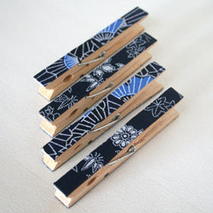 Blue Stars and Fans Decorative Clothespins