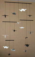 Black and White Large Origami Crane Mobile