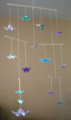 Light Blue and Purple Flowers Large Origami Crane Mobile