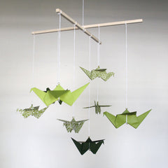 Green Small Origami Crane Mobile