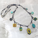 Chartreuse Czech Glass Bead and Antique Brass Chain Necklace