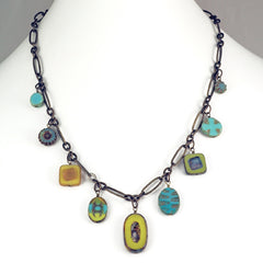 Chartreuse Czech Glass Bead and Antique Brass Chain Necklace