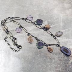 Lavender Czech Glass and Antique Brass Necklace