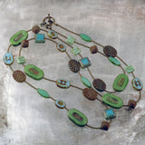 Long Green and Blue Czech Glass Bead Necklace
