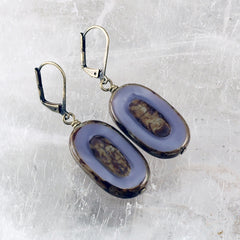 Lavender Oval Shaped Czech Glass Bead Earrings