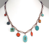 Turquoise and Orange Czech Glass and Antique Copper Necklace