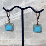 Square Turquoise Czech Glass Bead Earrings