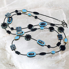 Long Black and Blue Czech Glass Bead Necklace