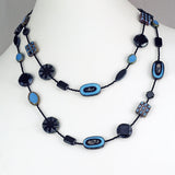 Long Black and Blue Czech Glass Bead Necklace