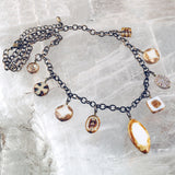 White Czech Glass Bead and Antique Brass Chain Necklace