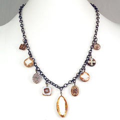 White Czech Glass Bead and Antique Brass Chain Necklace