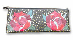 Roses Studded Leather Red and Maroon Clutch