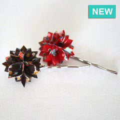 Brown and Red Cherry Blossoms Origami Hair Pins