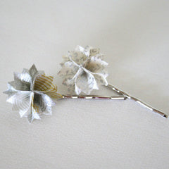 White Gold and Silver Origami Hair Pins