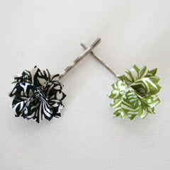 Black and Green Swirls Origami Hair Pins