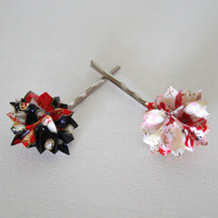 Red Black and White Floral Origami Hair Pins