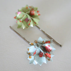 Blue and Green Cherry Blossoms Origami Hair Pins