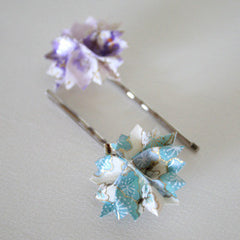Light Blue and Purple Flowers Origami Hair Pins