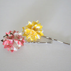 Pink and Yellow Floral Origami Hair Pins
