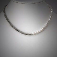 Half Bali Silver Half Pearl Necklace