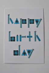 Blue Happy Birthday Handmade Greeting Card