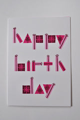 Pink Happy Birthday Handmade Greeting Card