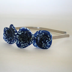 Navy Floral Paper  Flowers Headband