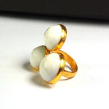 Three Snow White Round Stones Ring