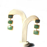 Verticle Three Small to Large Green Jade Stones Earring