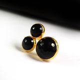 Three Black Round Onyx Stones Ring