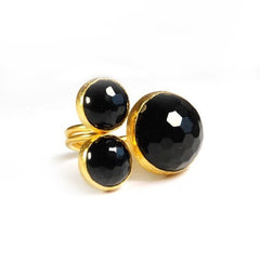 Three Black Round Onyx Stones Ring