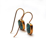 Turquoise Small Square Earrings With Silver Settings Coated with Gold