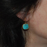 Turquoise Small Square Earrings With Silver Settings Coated with Gold