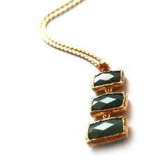 Verticle Three Small to Large Green Jade Stones Necklace
