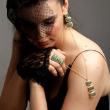 Verticle Three Small to Large Green Jade Stones Necklace