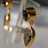 Flower and Leaf Carved Brown Smoky Quartz Earrings