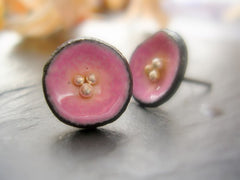 Pink Enamel Post Earrings