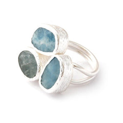 Raw Aquamarine Stones Silver Ring