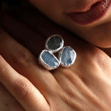 Raw Aquamarine Stones Silver Ring