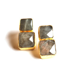 Two Squares Grey Labradorite Stone Earring