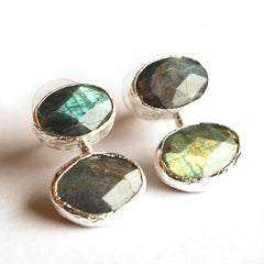 Two Oval Grey Labradorite Stone Earring