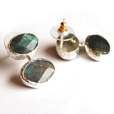 Two Oval Grey Labradorite Stone Earring
