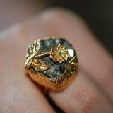 One of a Kind Raw Prith Ring with a Flower