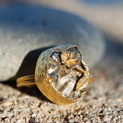 One of a Kind Raw Prith Ring with a Flower